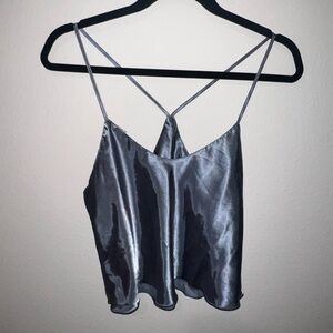 Elegant Grayish Blue Satin Women's Top